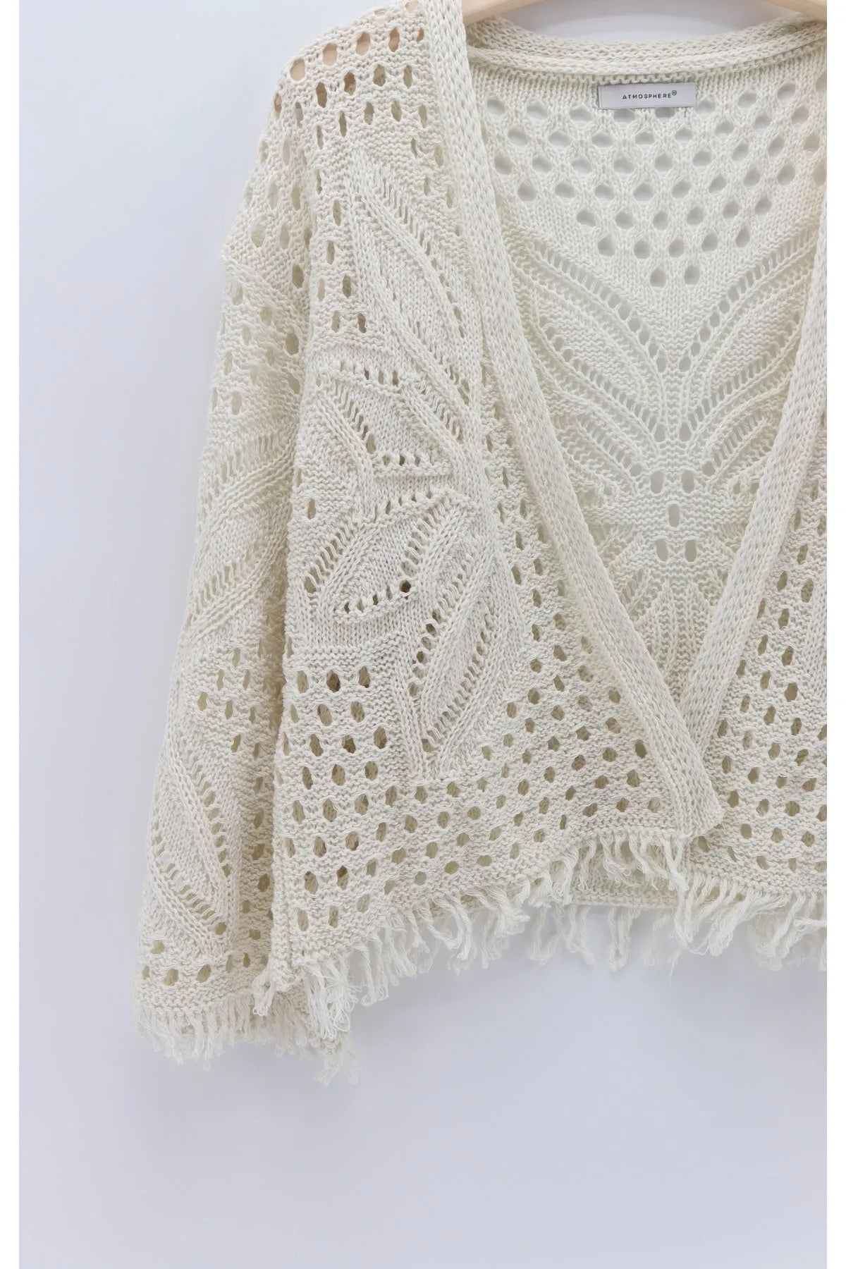 Off White Crochet Cardigan With Fringes