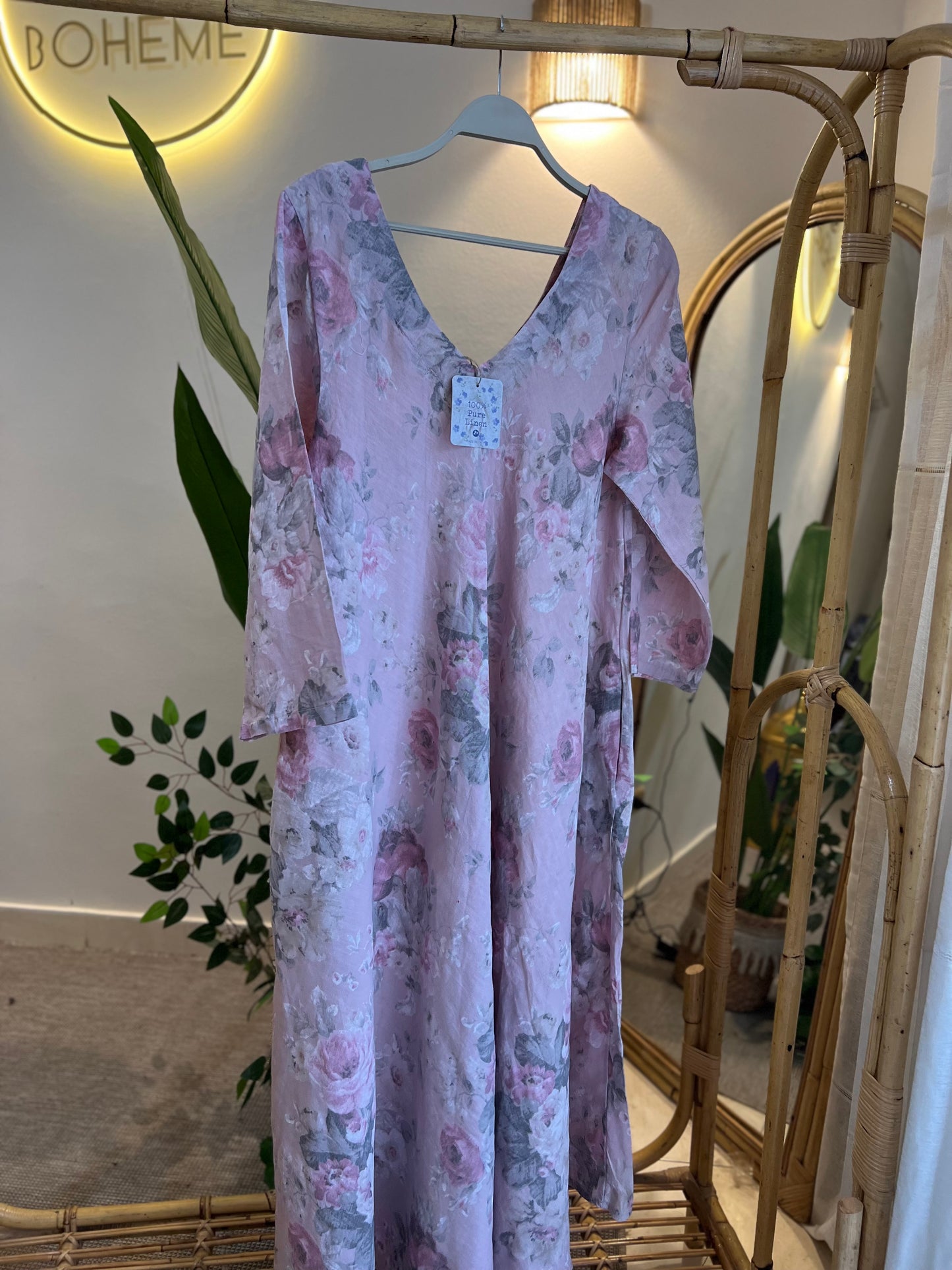 Italian Linen Pink Floral Dress