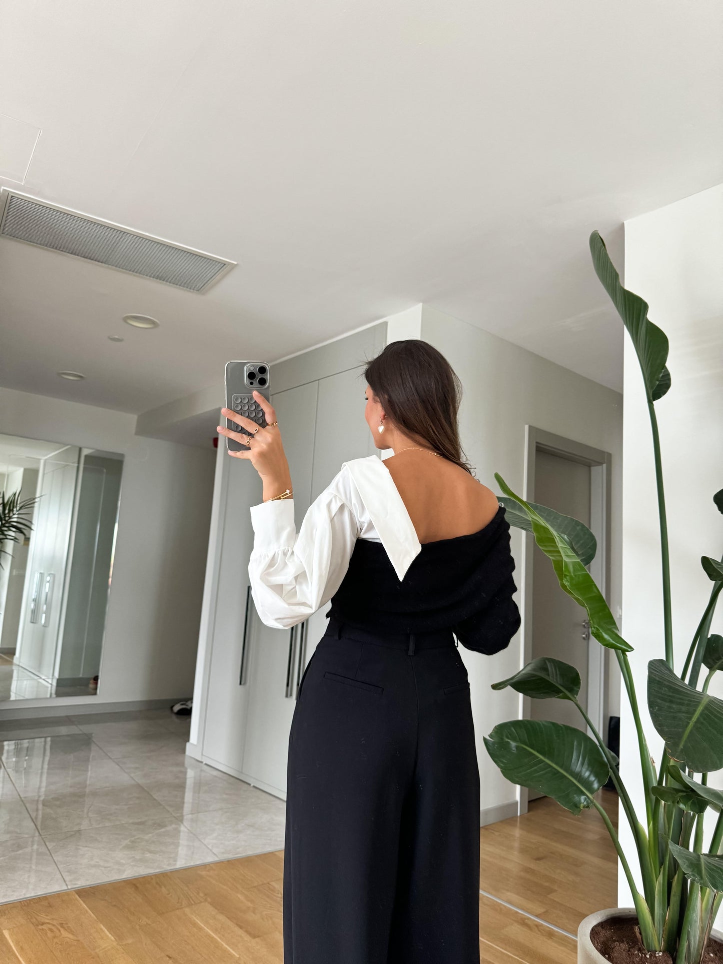 Black Off Shoulder Pullover With Shirt Sleeve