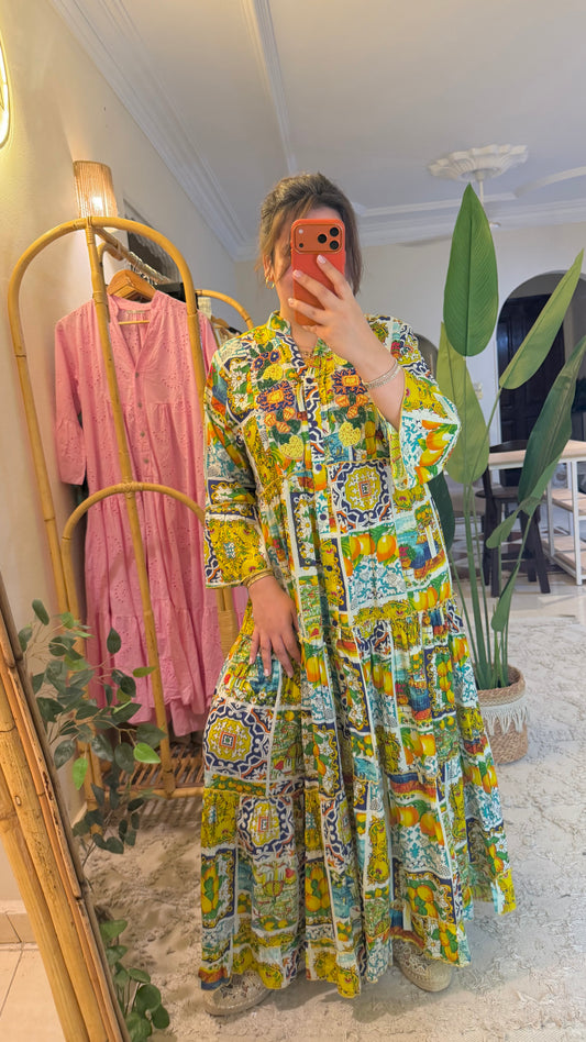 The Positano Embroidered Green Lemon Dress