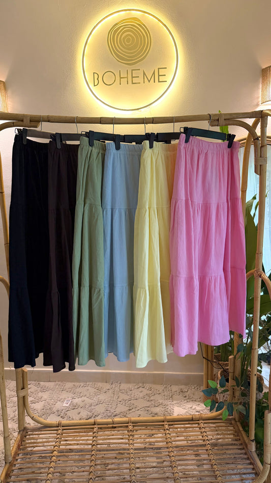 Pink Cotton Elastic Waist Skirt