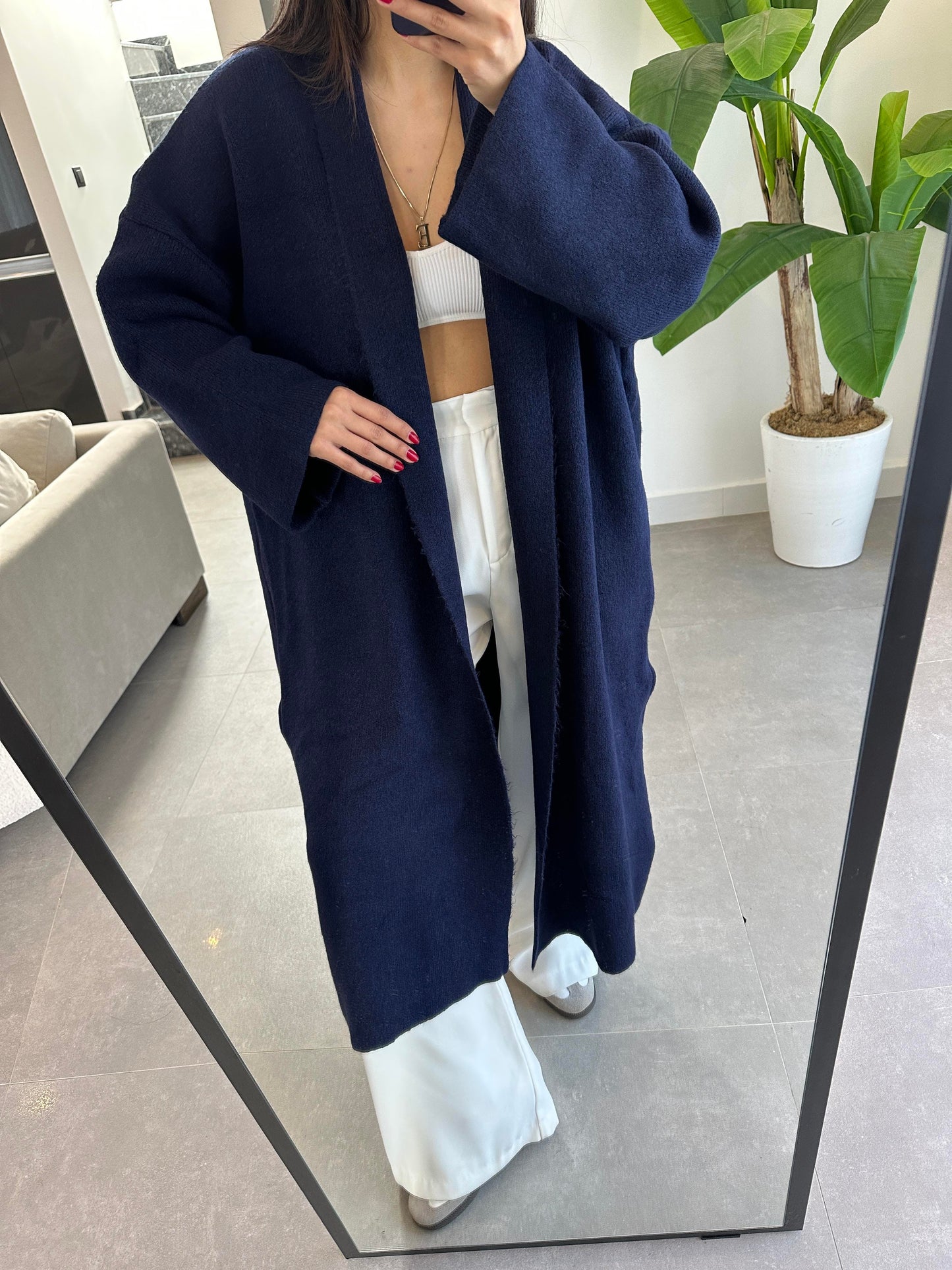 Navy Heavy Longline Coat Cardigan