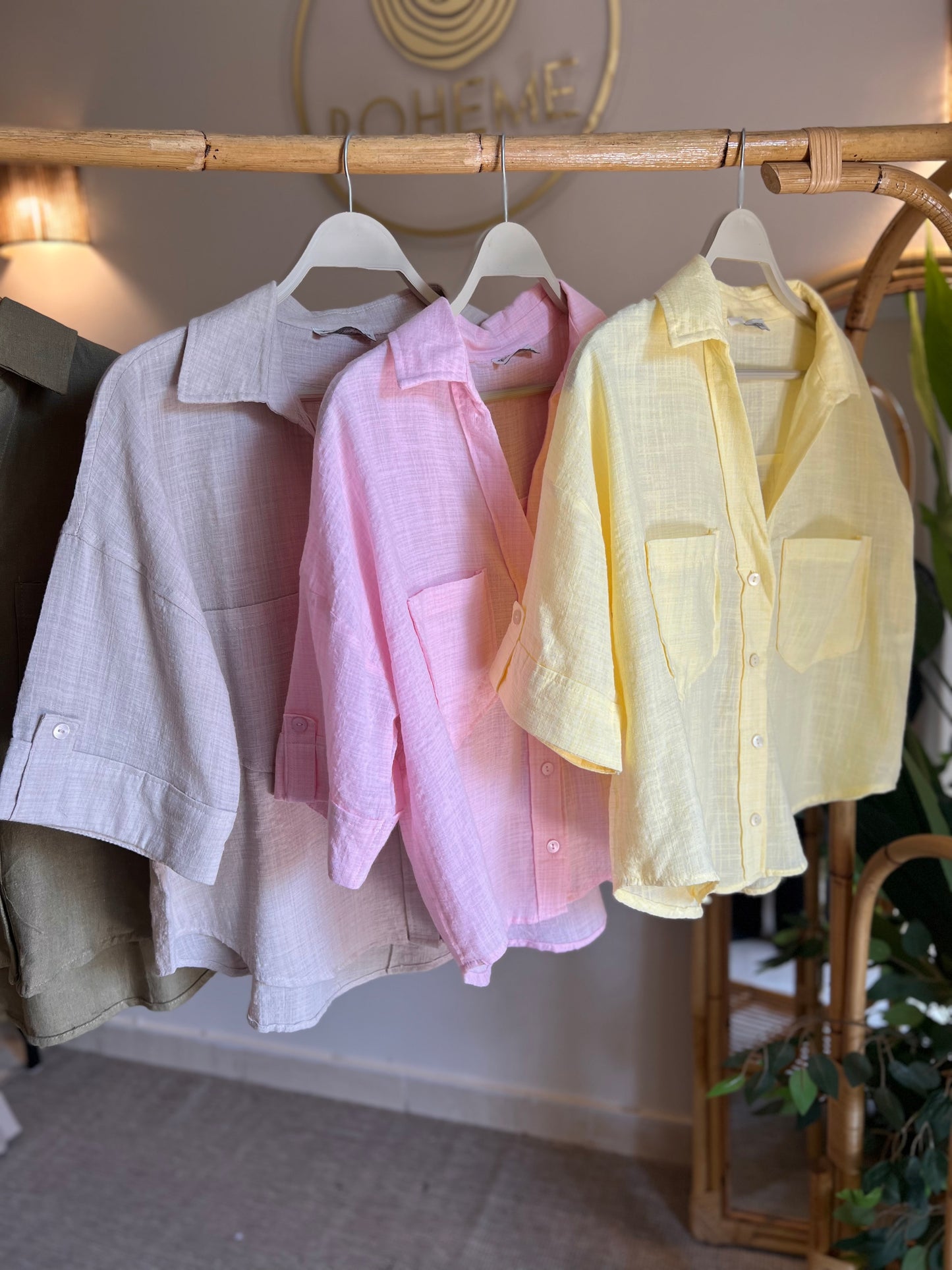 Beige Linen Half Sleeves Shirt