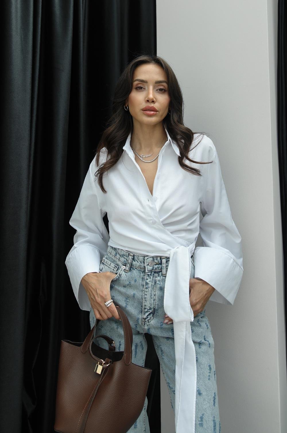 White Wrap Tie Shirt
