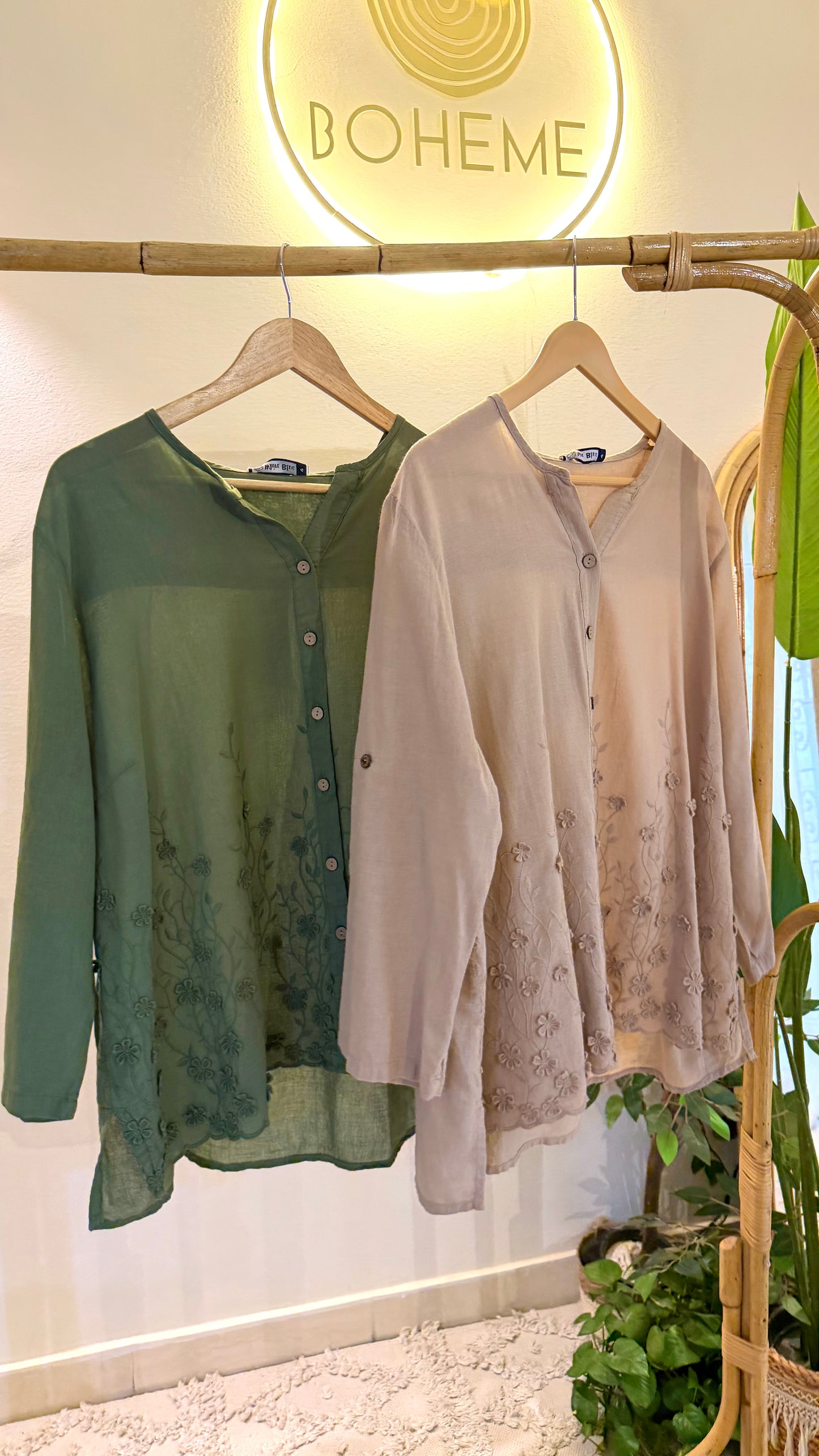 Beige Linen Textured Floral Blouse