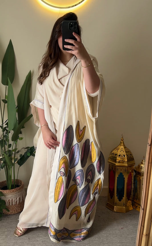 The Hooded Kaftan With Peacock Feathers Embroidery