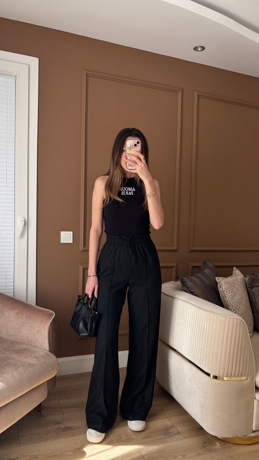 Black Linen Pants With Elastic Waist