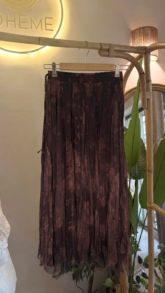 Marble Brown Asymmetrical Chiffon Skirt