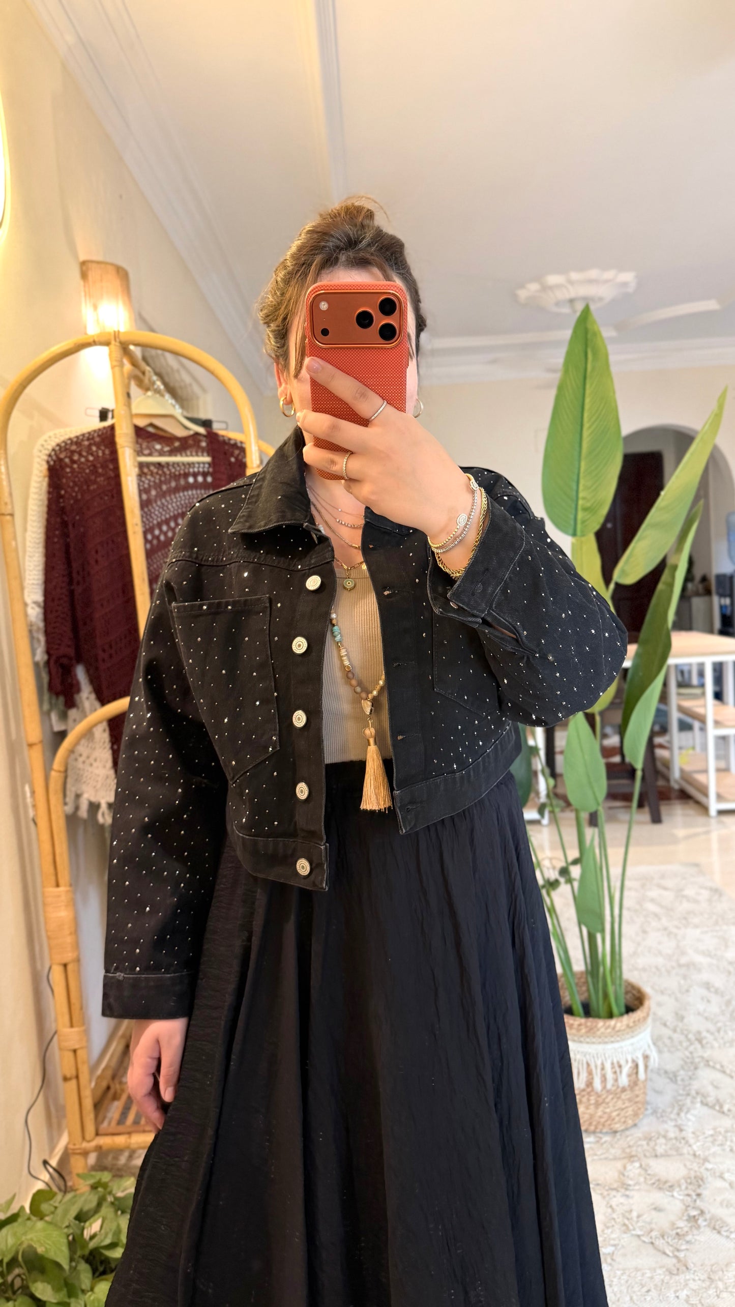 Glam Black Denim Cropped Jacket