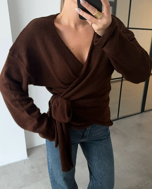 Brown Wrapped Triko Pullover