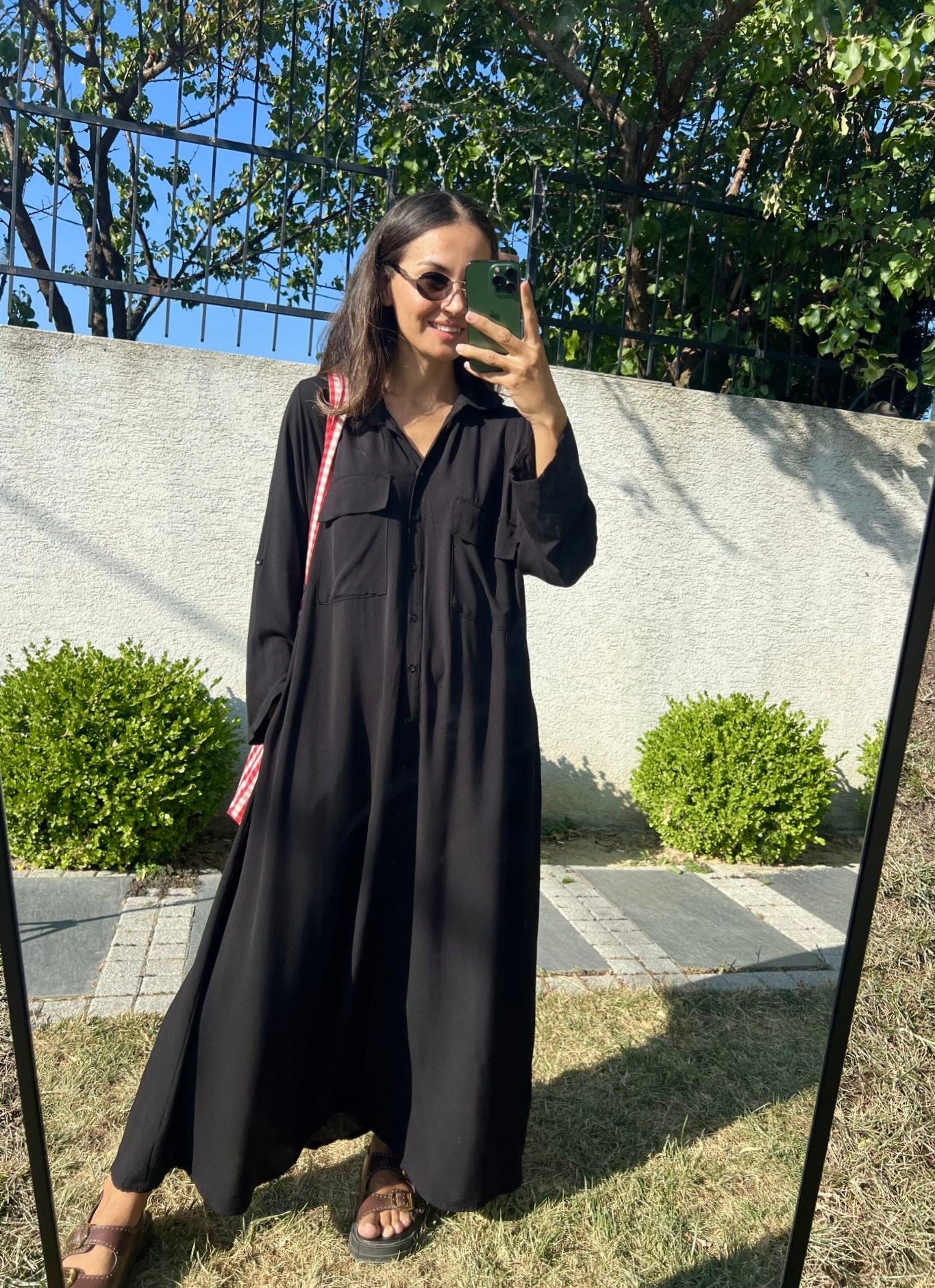 Black Linen Shirt Dress With Pockets
