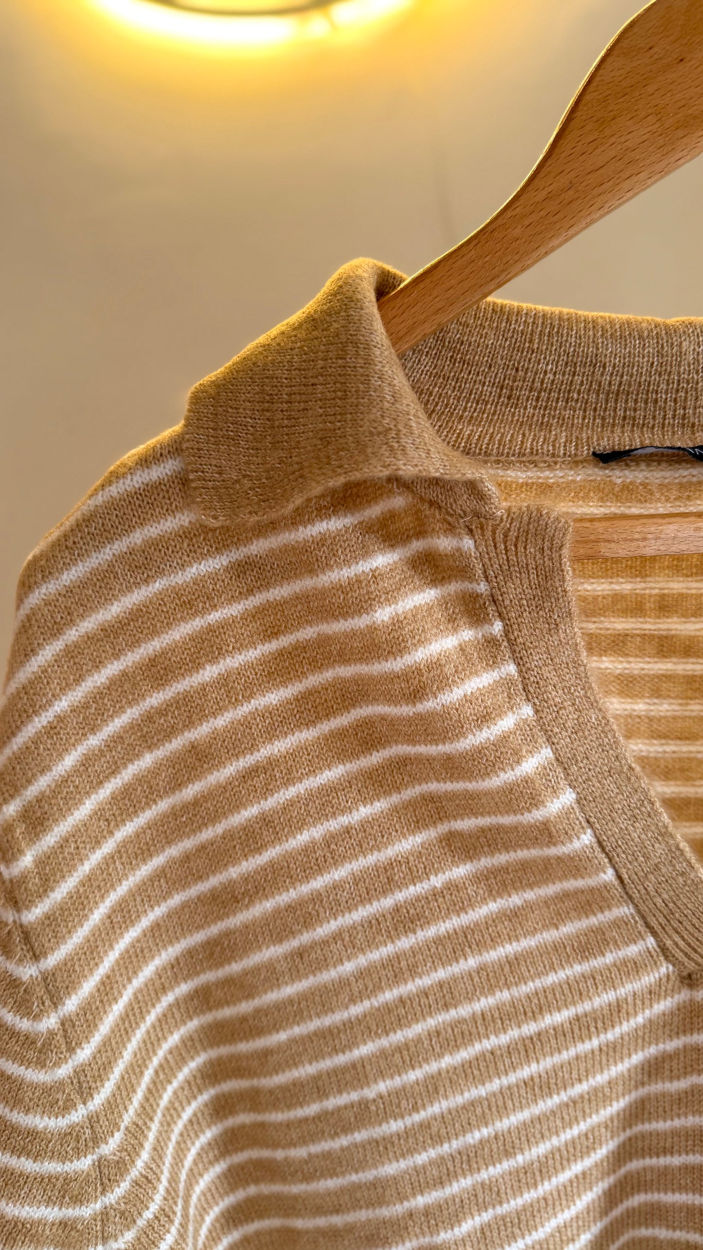 Yellow Ginger Striped Pullover With Polo Collar