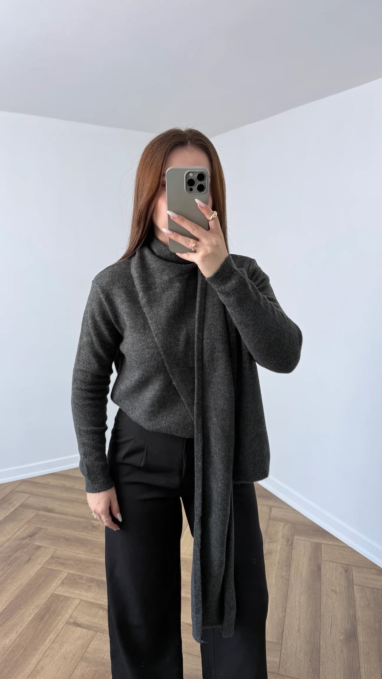 Grey Triko Pullover With Scarf