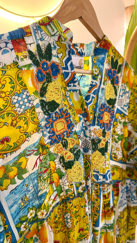 The Positano Embroidered Green Lemon Dress