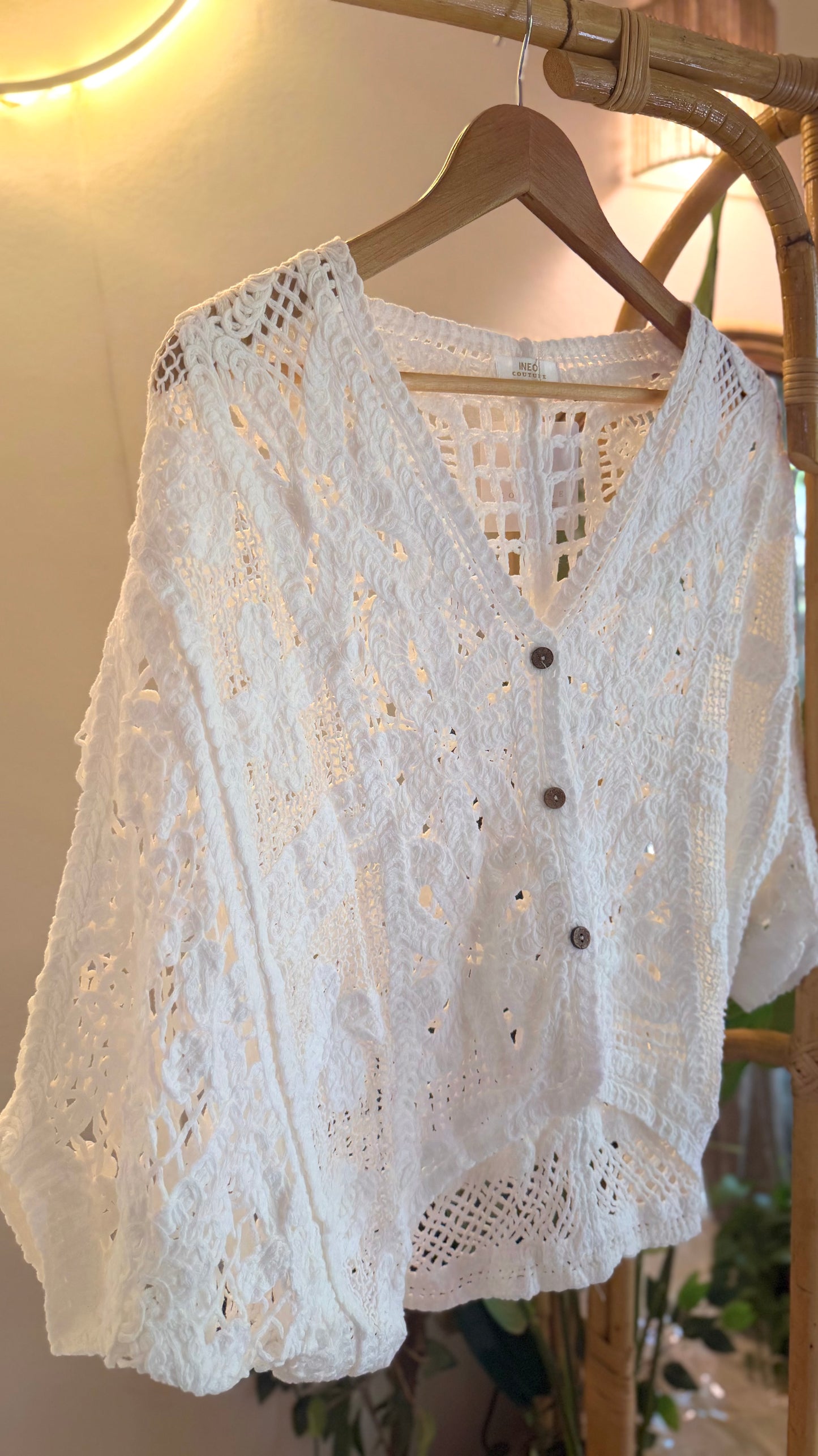 Italian White Crochet Top With Buttons (Pattern 2)