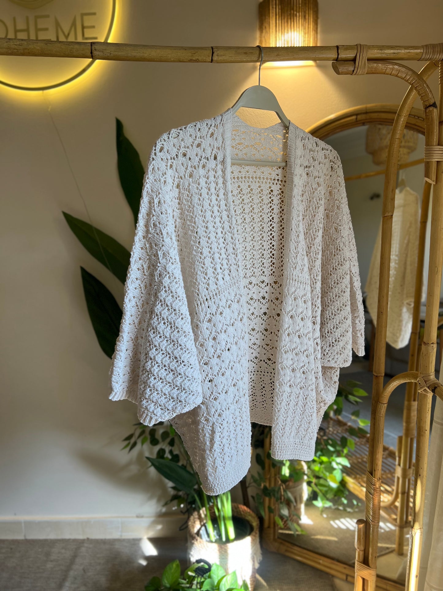 Off White Crochet Butterfly Sleeve Kimono
