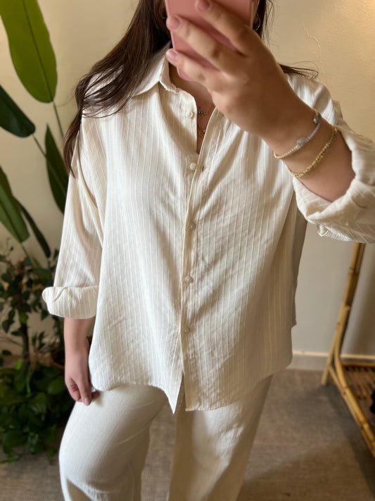 Beige Striped Oversized Shirt
