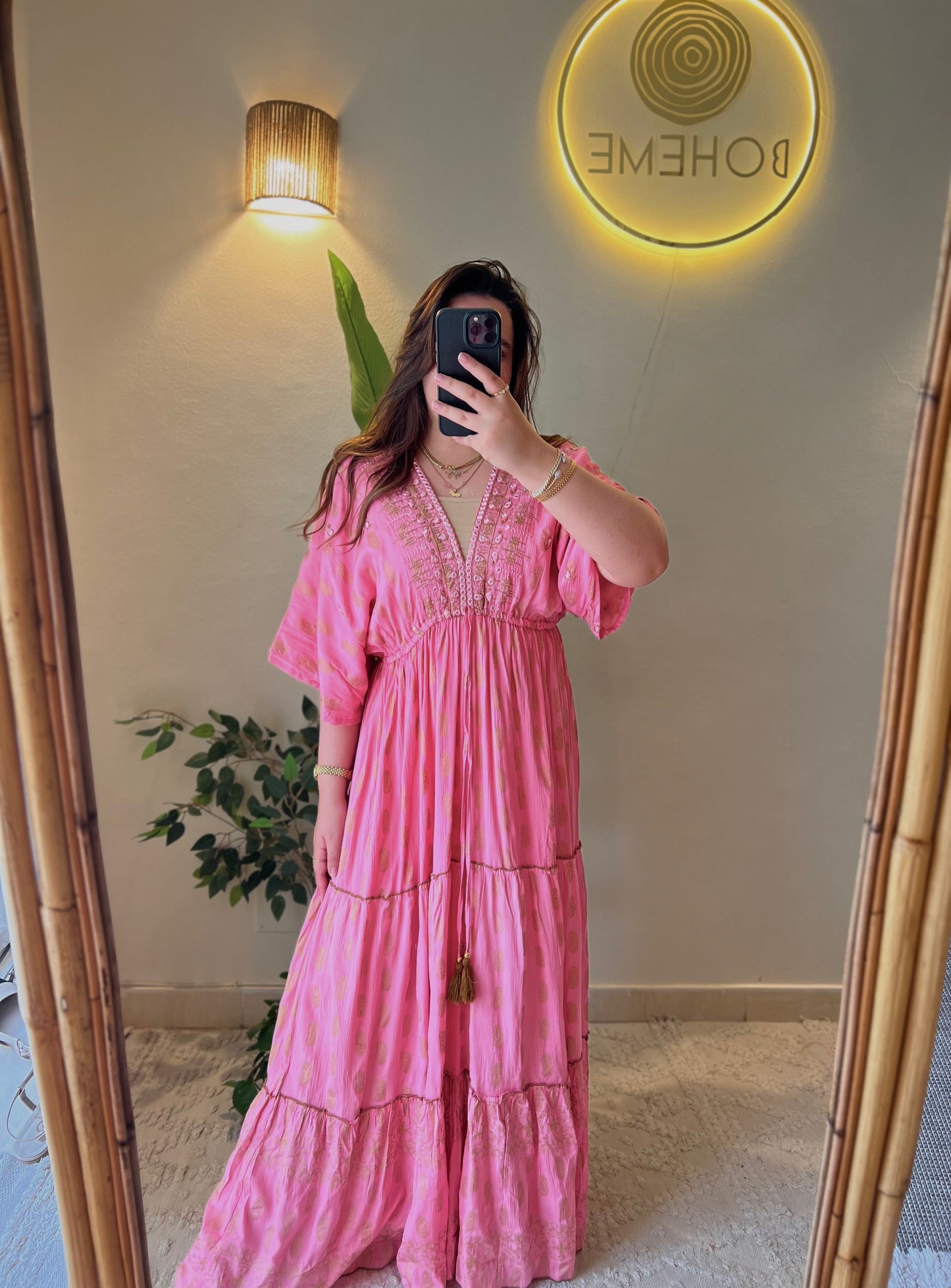 Paisley Pink Golden Tasseled Dress