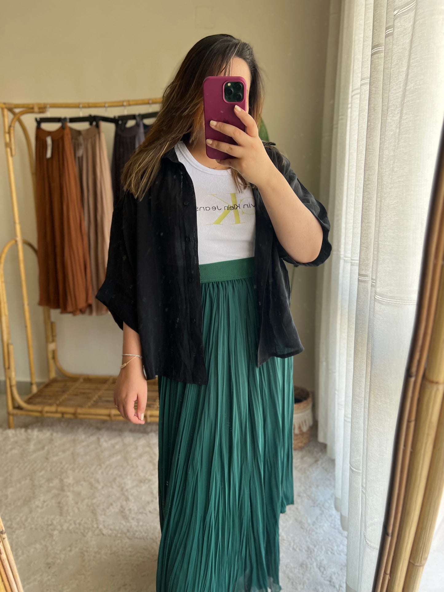 Black Oversized 3/4 Sleeve Shirt
