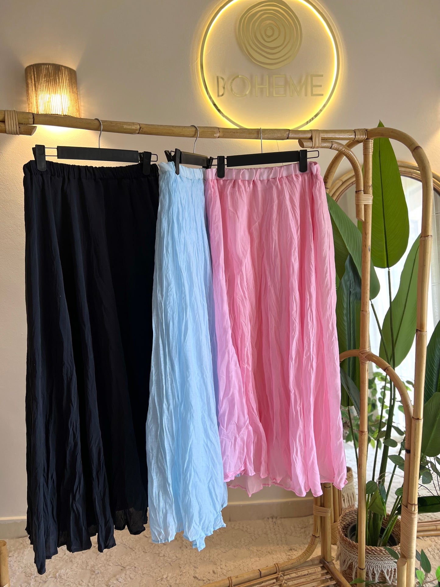 Pink Crinkled Cotton Inlined Skirt