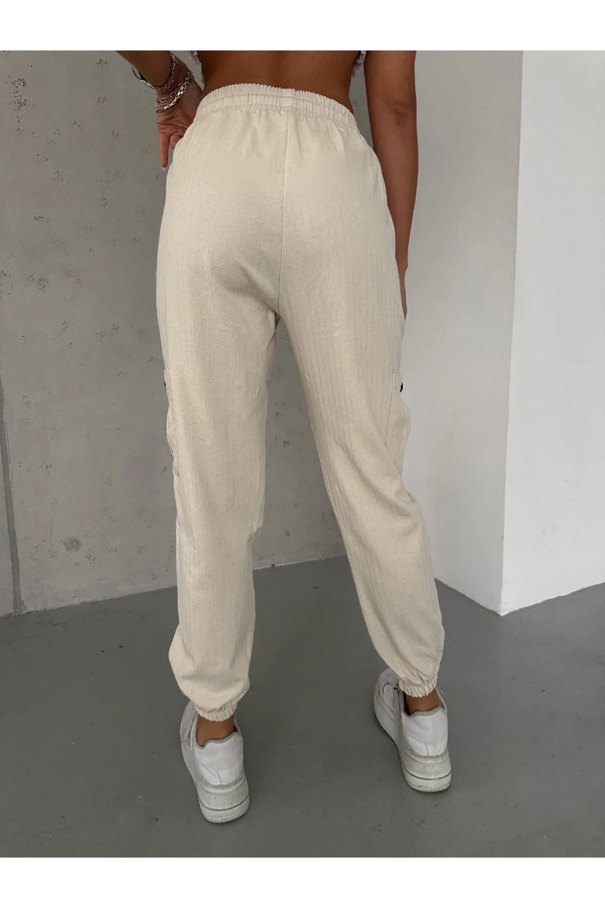 Cargo Elastic Waist Linen Pants
