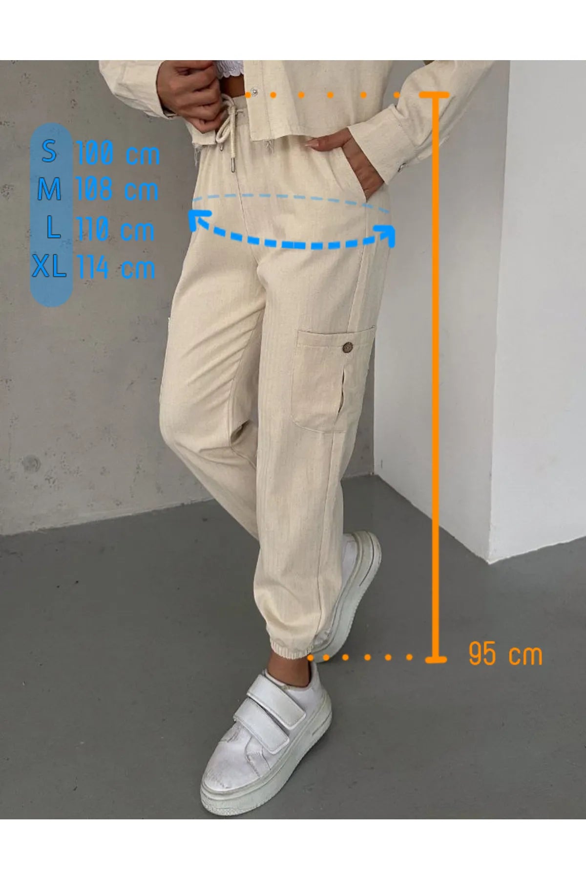Cargo Elastic Waist Linen Pants