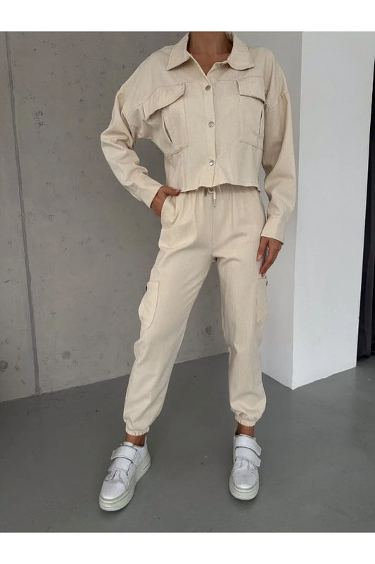 Cargo Elastic Waist Linen Pants