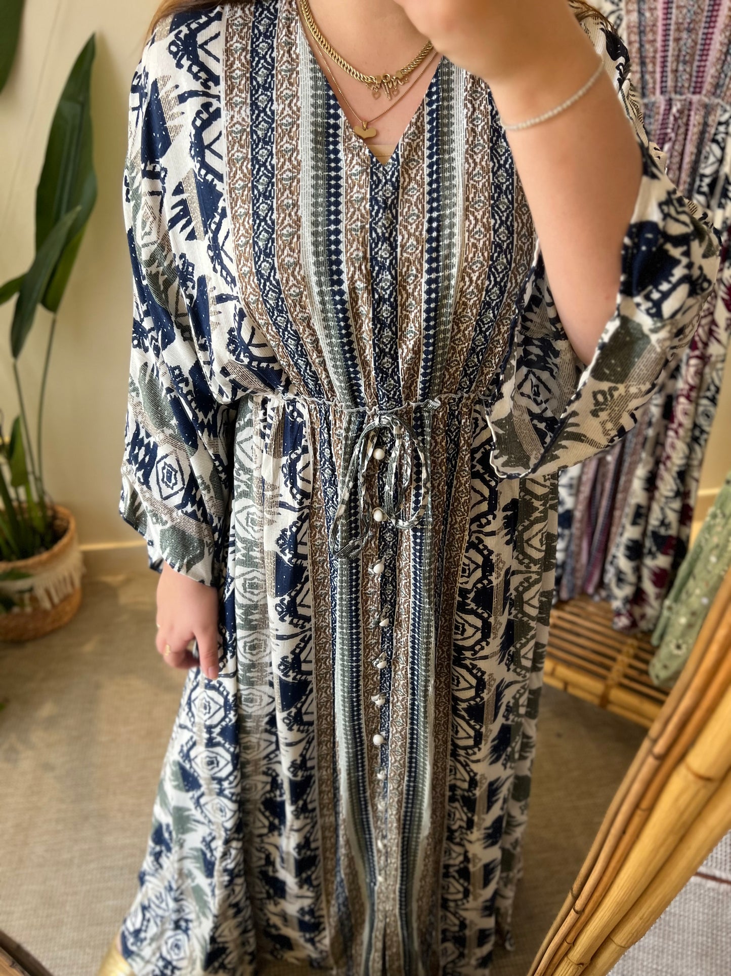 Navy X Green Ethnic Oversized Dress