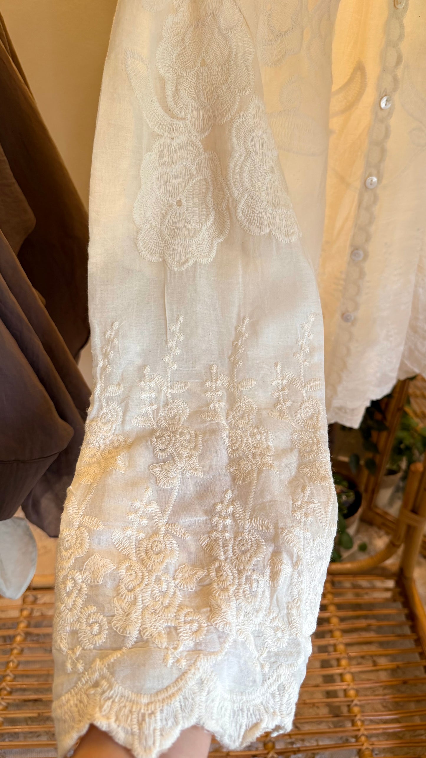 Beige Floral Embroidered Lace Oversized Shirt
