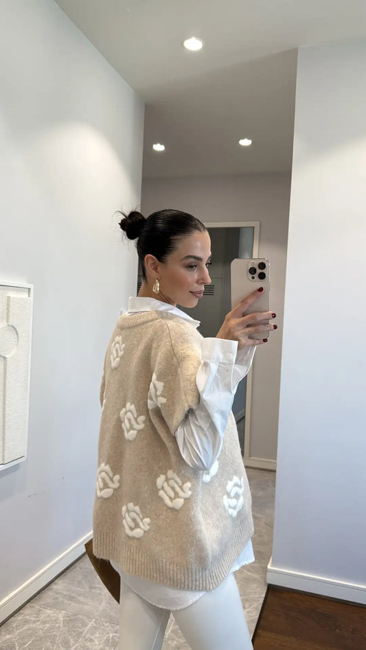 Roses Beige Triko Vest