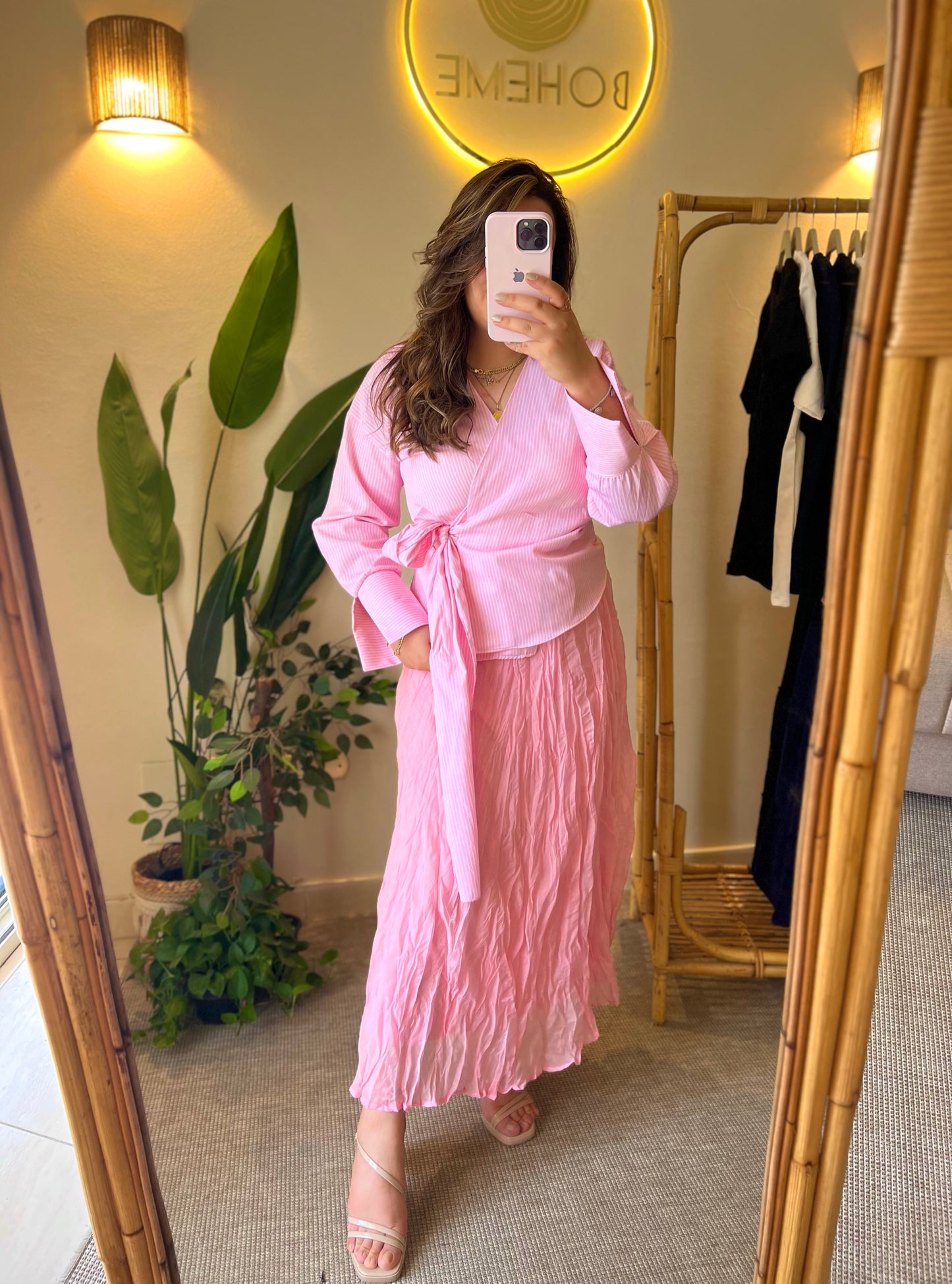 Pink Crinkled Cotton Inlined Skirt