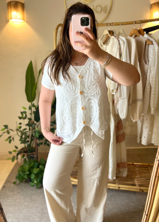 Lace White Embroidered Paisley Vest