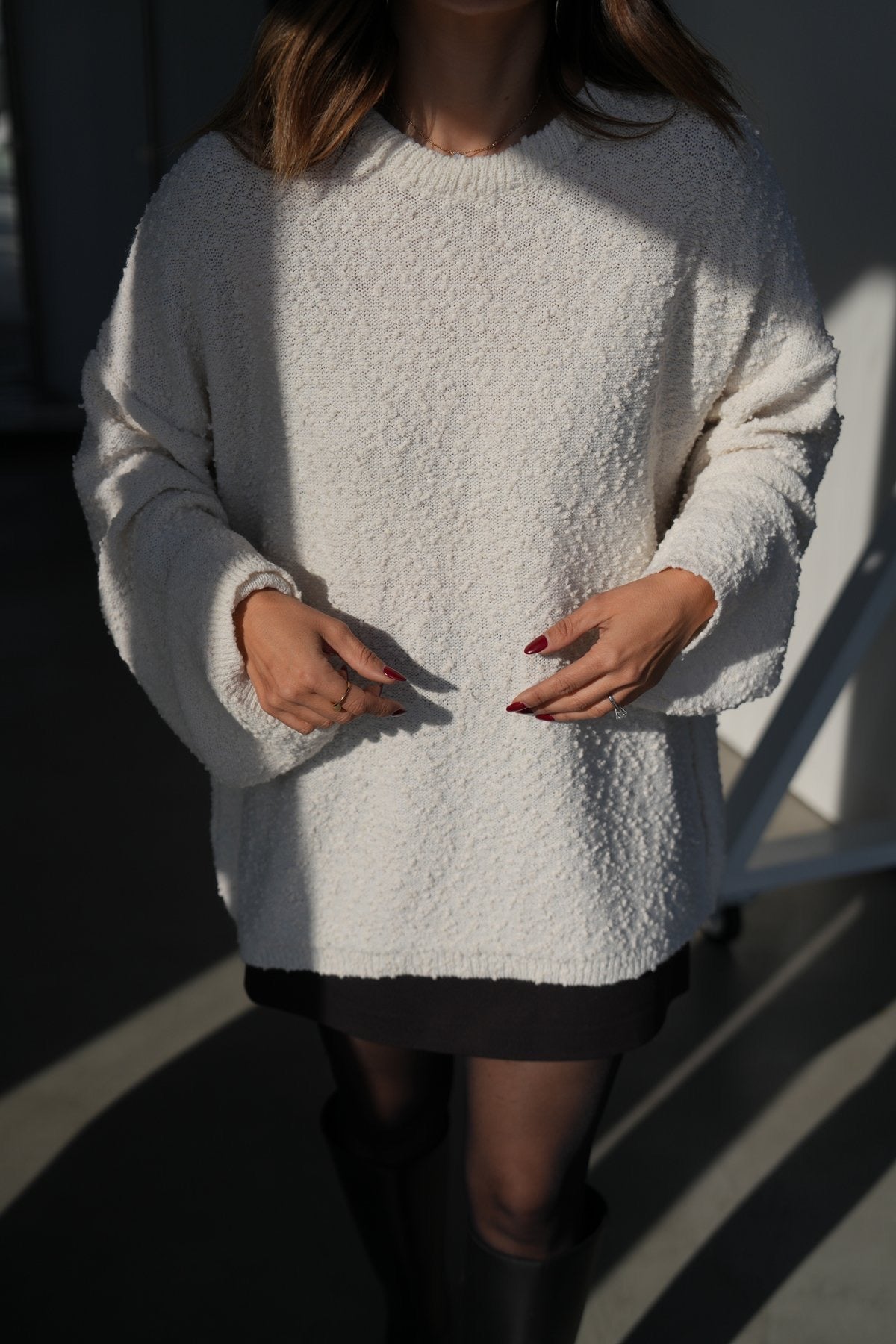 Off White Round Neck Stitch Pullover