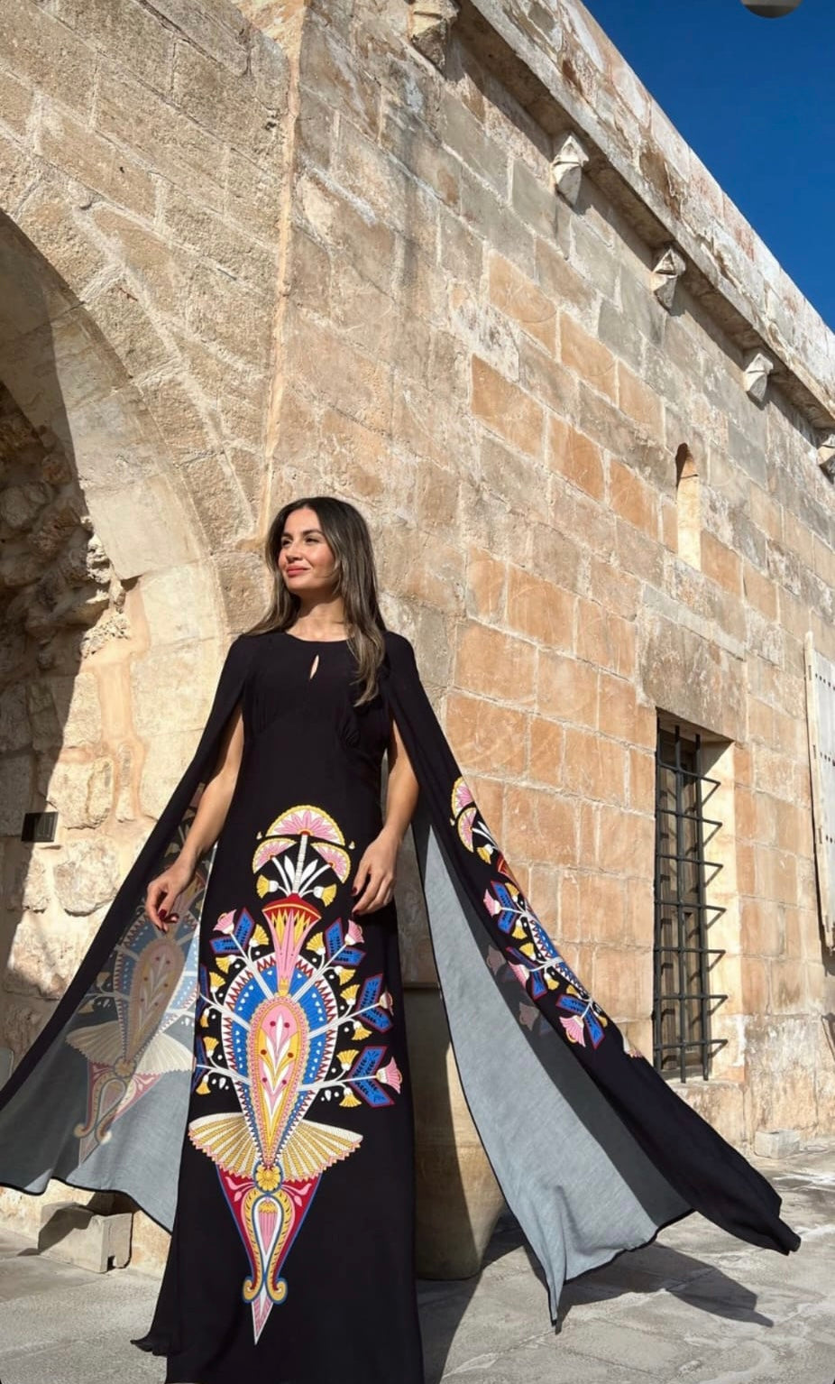 Black Cleopatra Dress With Shoulder Cape