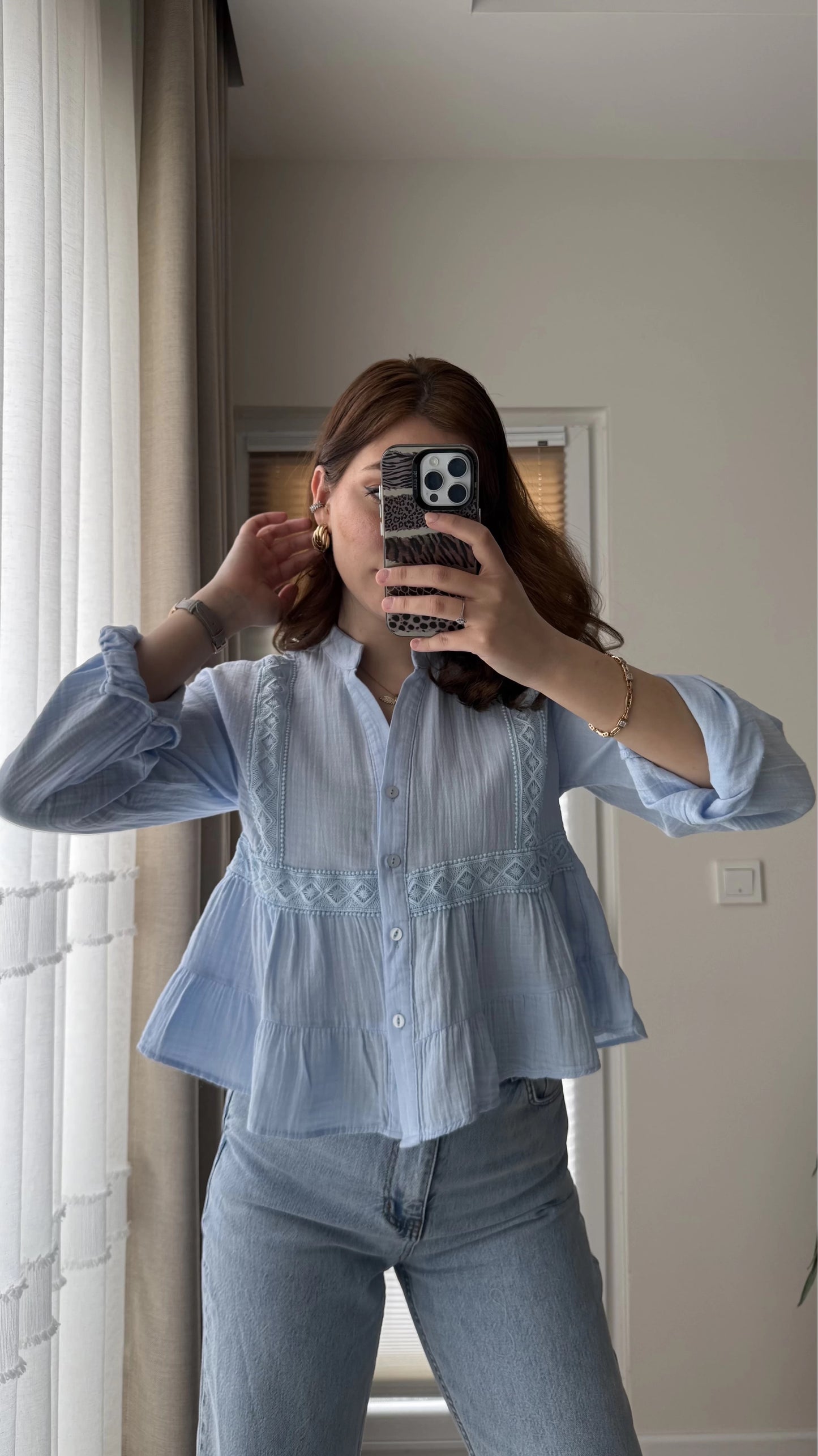 Blue Dantel Cotton Blouse