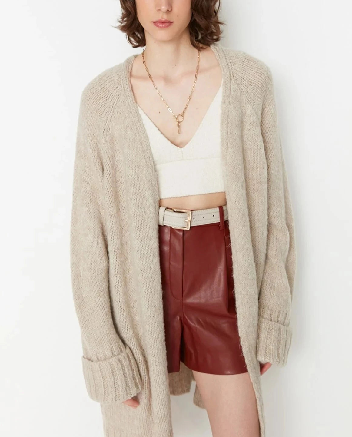 Beige Knitted Cardigan