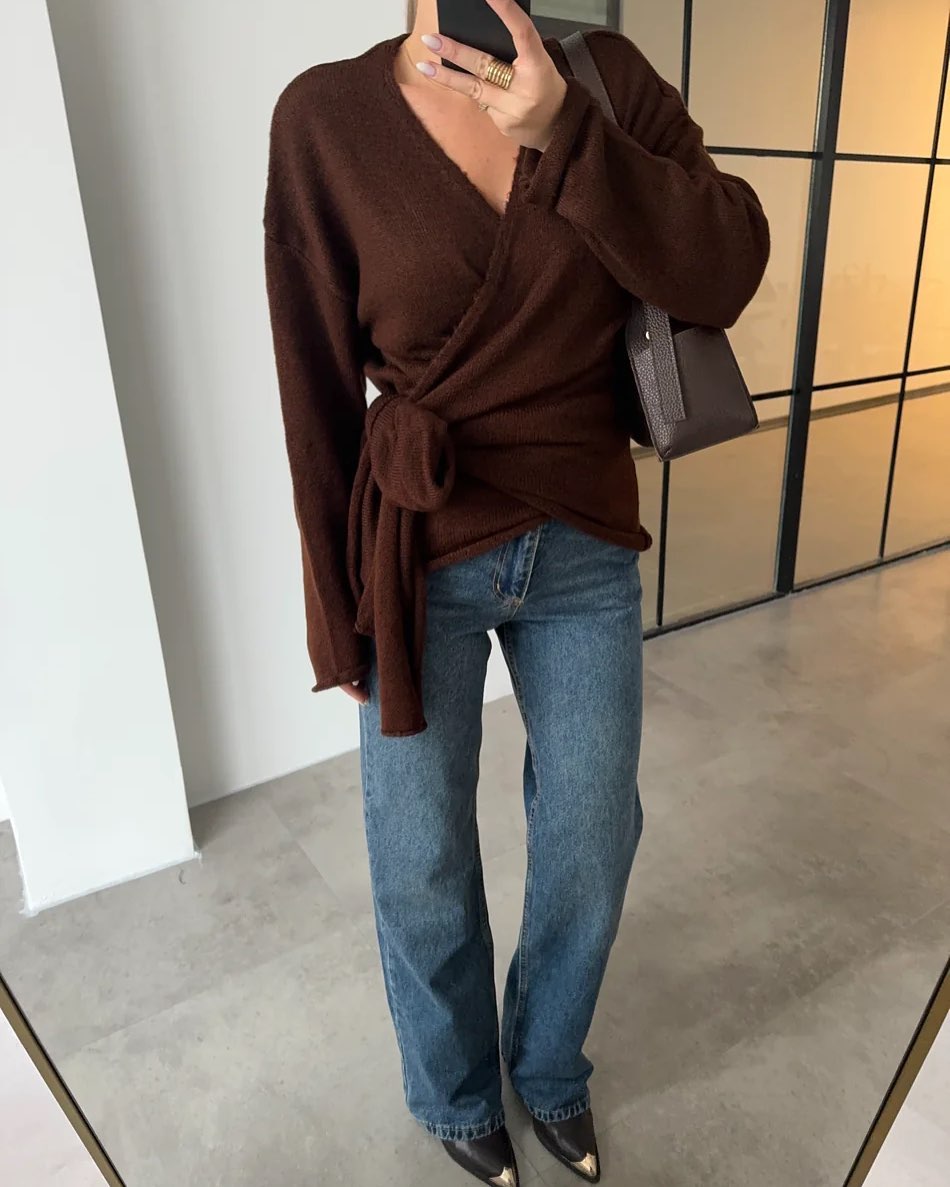 Brown Wrapped Triko Pullover