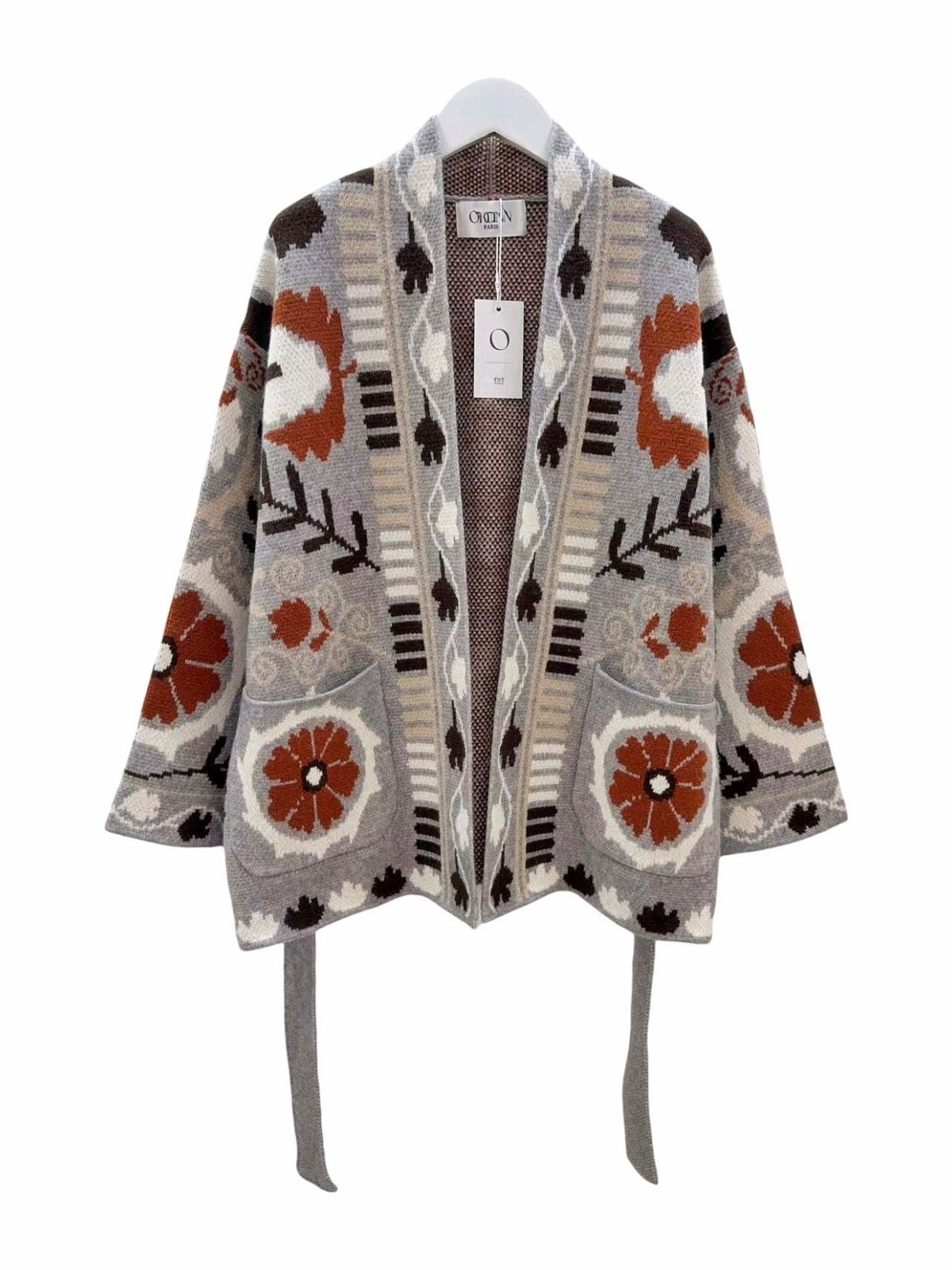 Grey X Orange Premium Embroidered Triko Belted Jacket