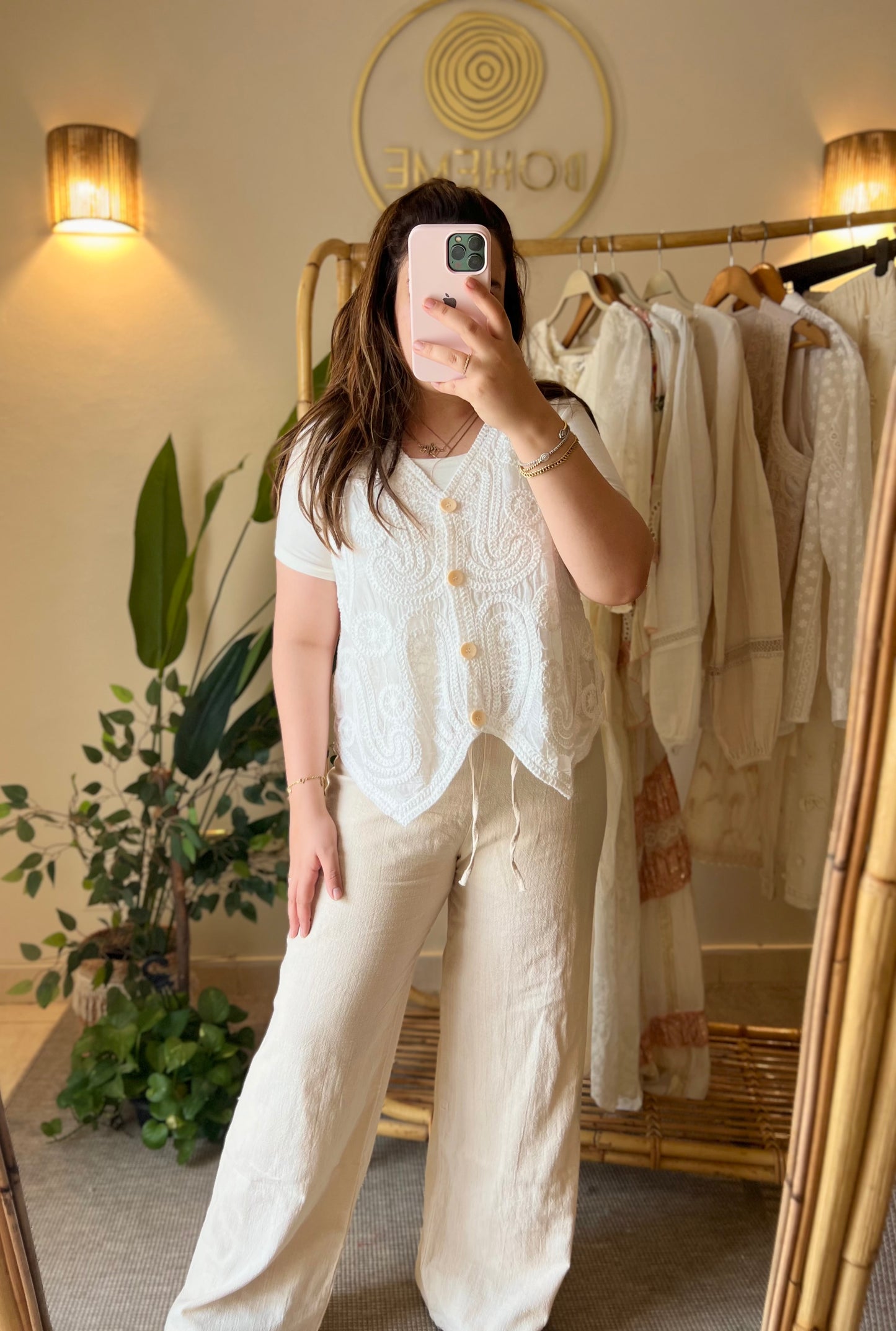 Lace White Embroidered Paisley Vest