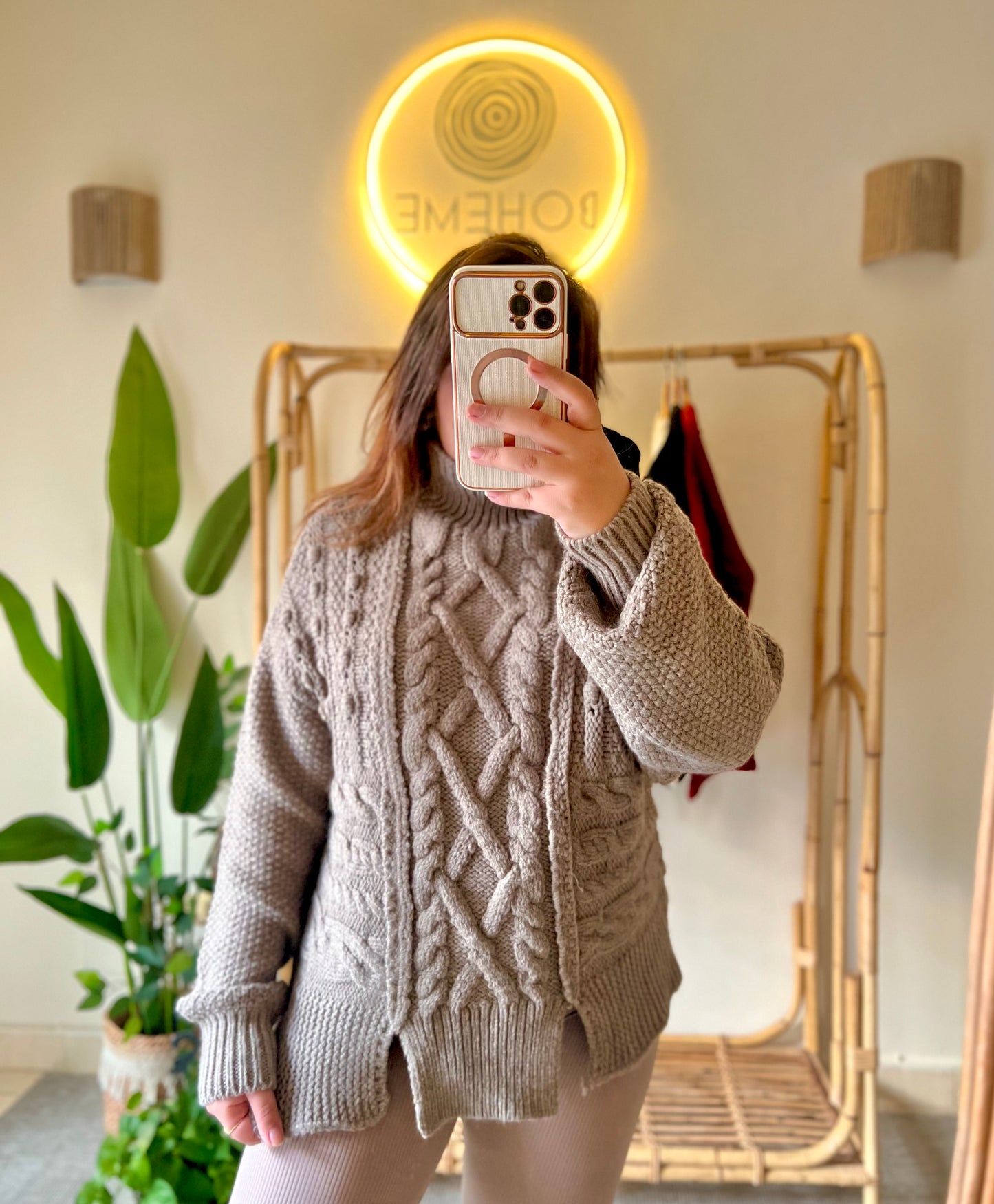 Griege Braided High Neck Pullover With Slits