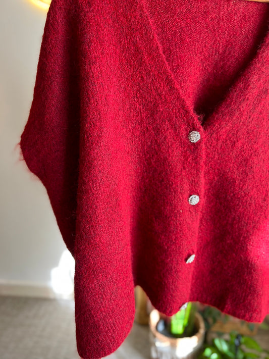 Burgundy Vest With Rhinestone Buttons