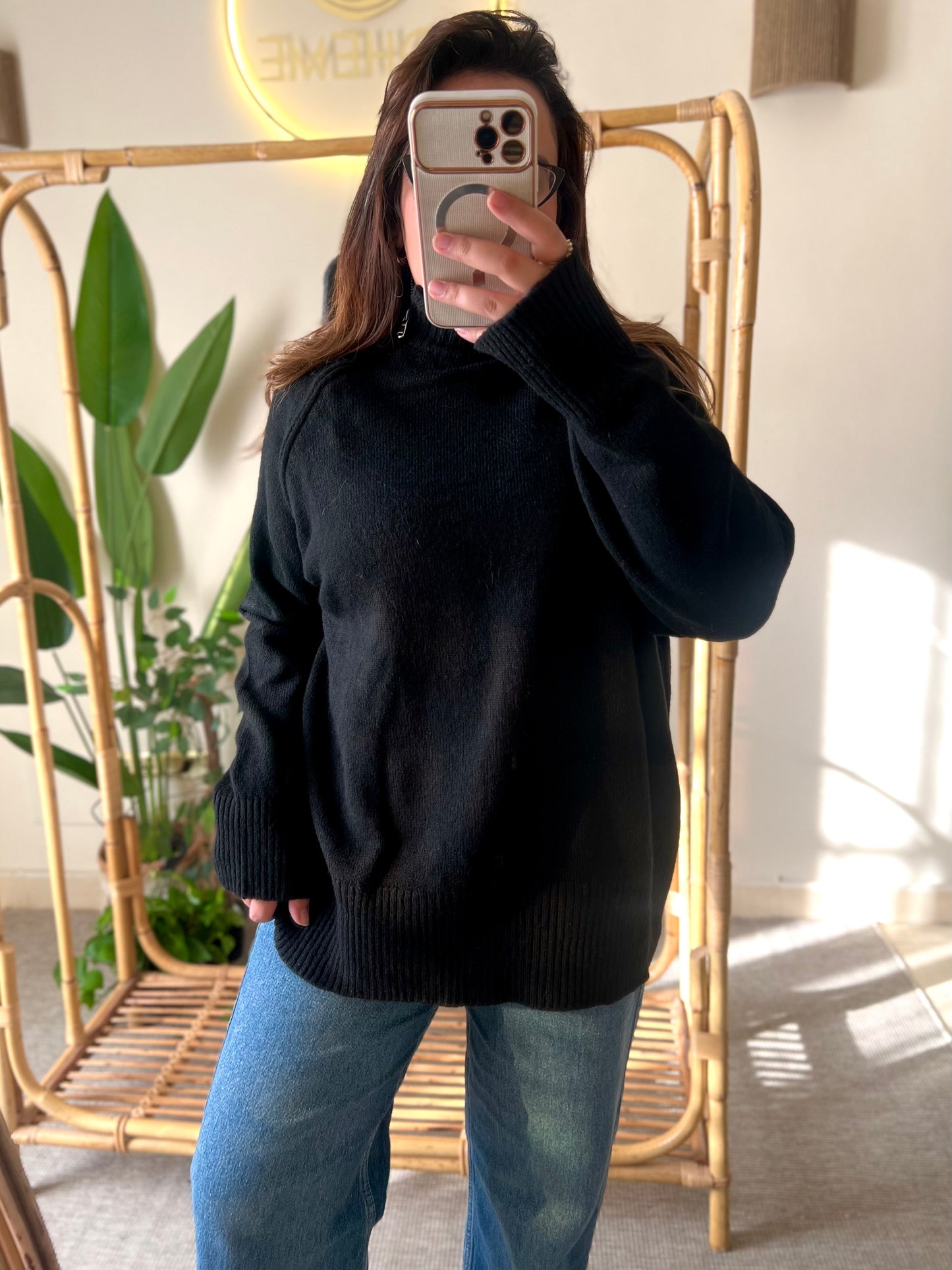 Black Quarter Zip Up Collar Pullover
