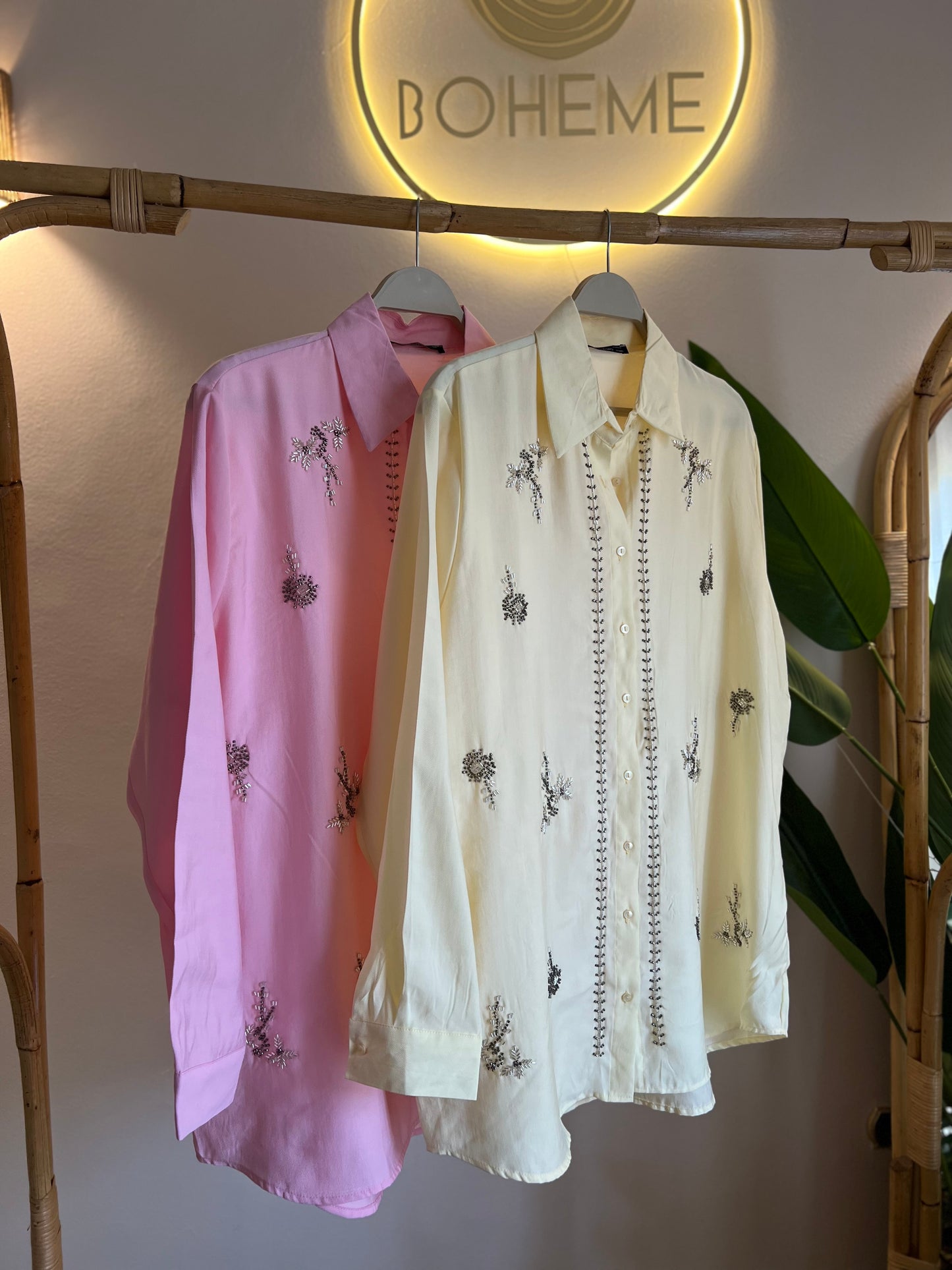 Yellow Linen Bead-Embellished Shirt