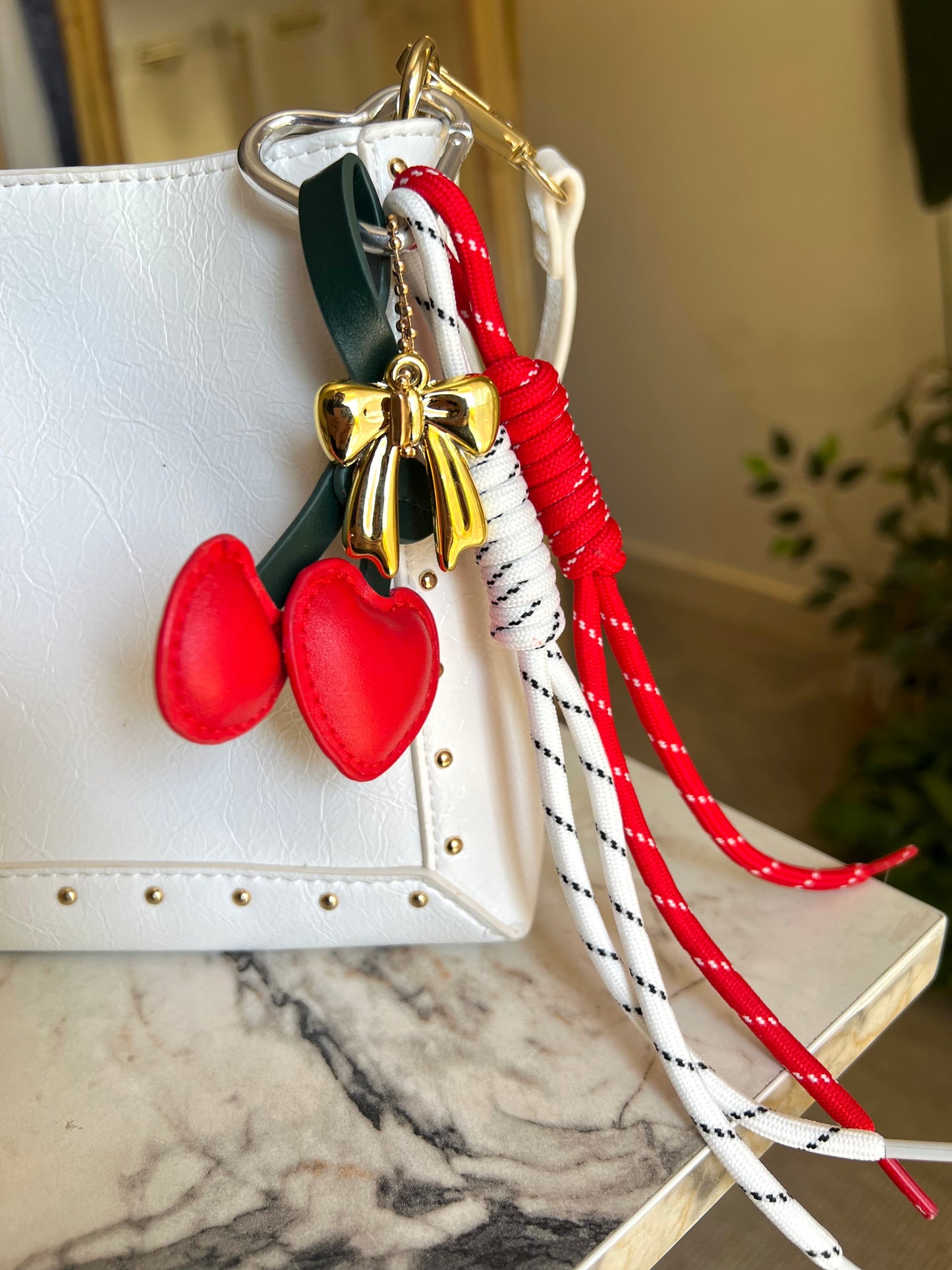 Cherry With Golden Bow Bag Charm