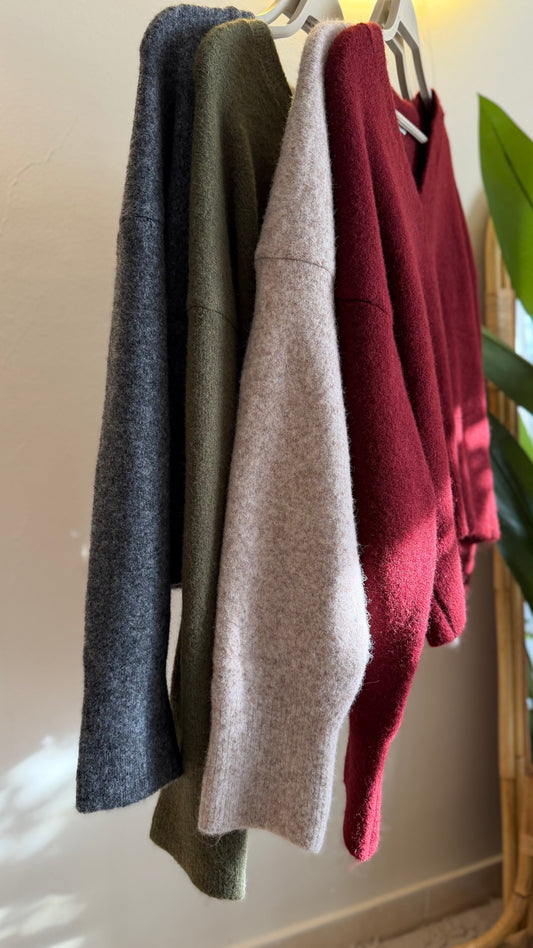 Burgundy V Neck Pullover