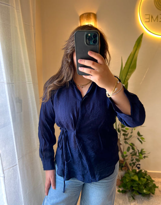 The Wraped Navy Shirt With Side Ties