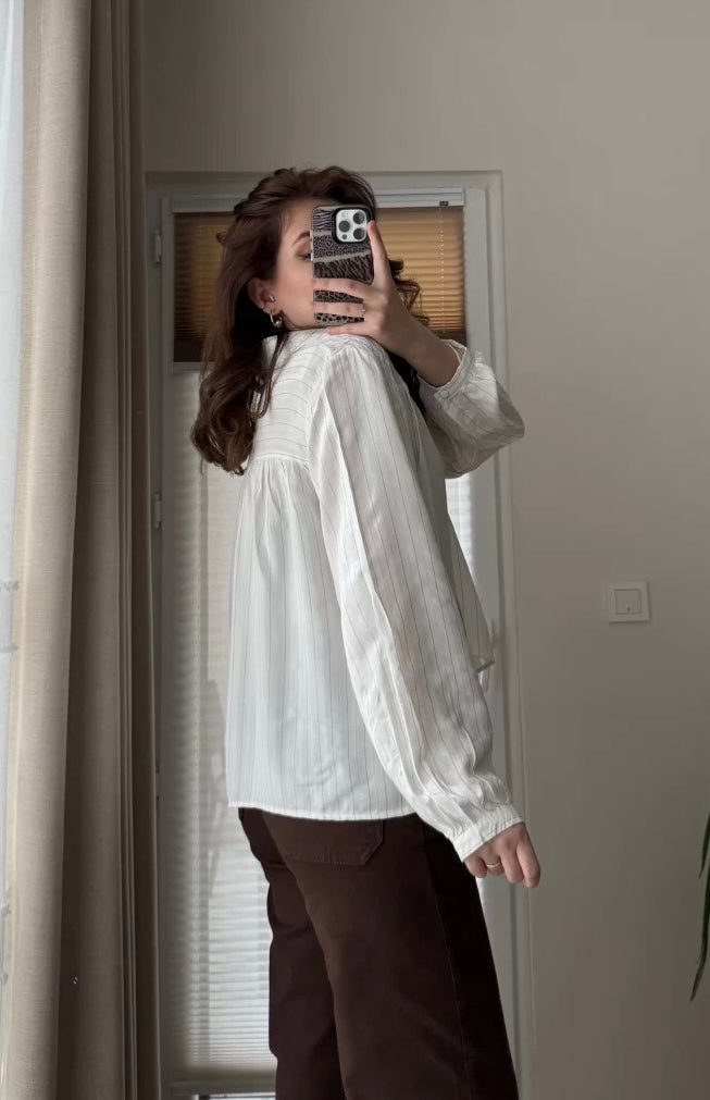White Black Striped Cotton Blouse