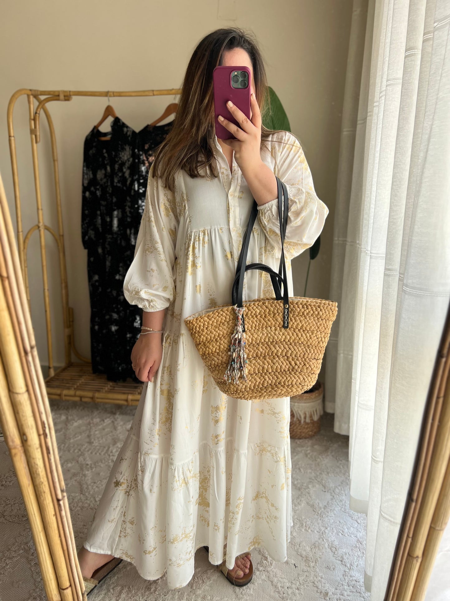 White X Gold Wide Dress