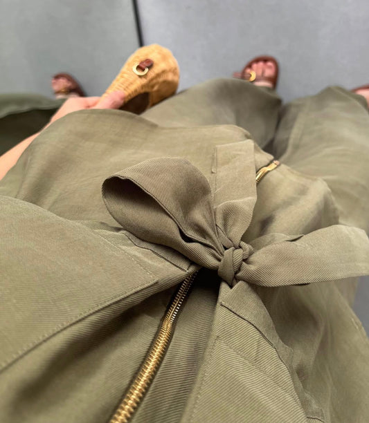 Olive zipped Belted Top