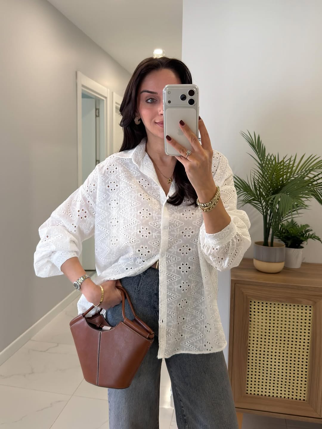 White Embroidered Cut Out Oversized Shirt